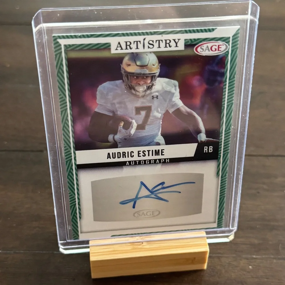 SAGE Artistry Trading Card Audric Estime Green Autograph Notre Dame Denver RB